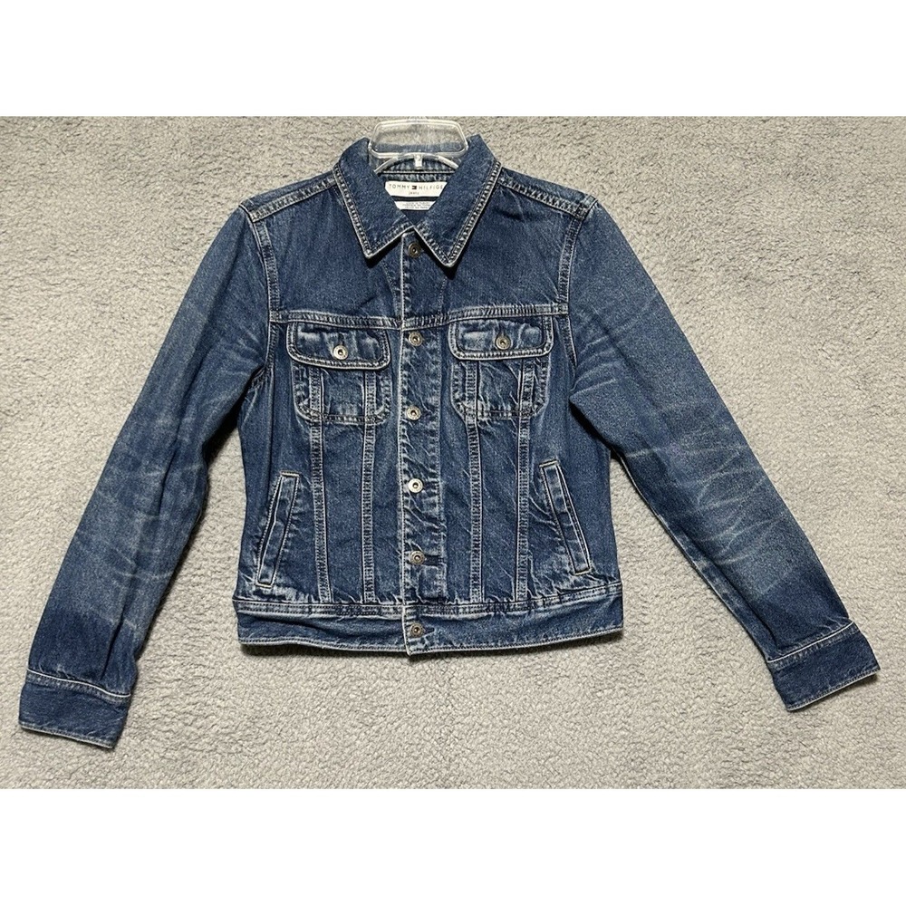 Tommy Hilfiger Womens Denim Trucker Jacket Sz Small Blue Jean Vintage 90s Retro